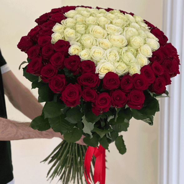 101 роза красная и в середине белая в Ялте