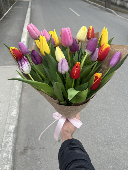 25 тюльпанов микс в упаковке в Ялте